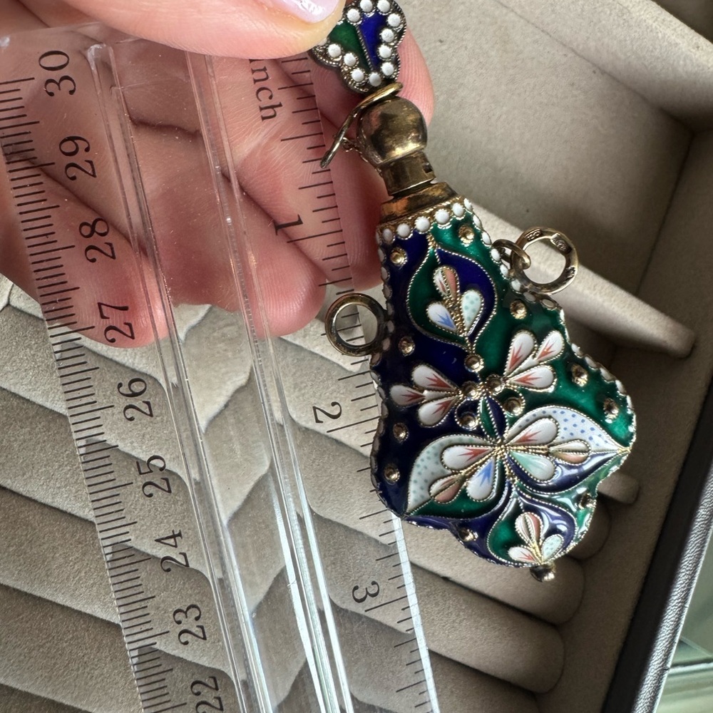 Beautiful Sterling silver enamel oil and perfume decanter - Picture 12 of 13